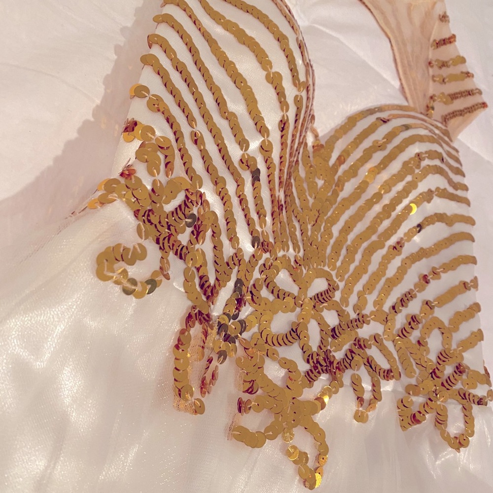 White Dress Gold Sequin